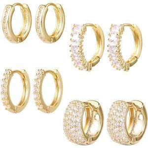 Small Gold Hoop Earrings Set for Women Diamond Pave Gold Earrings Set